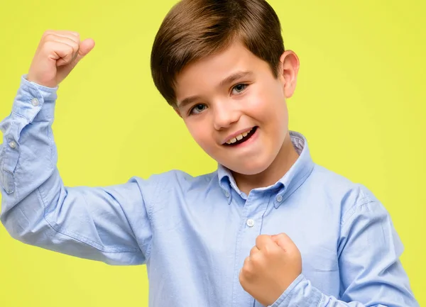 Handsome Toddler Child Green Eyes Happy Excited Celebrating Victory Expressing — Stock Photo, Image
