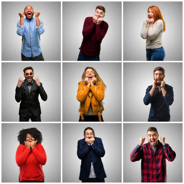 Grupo Personas Mixtas Mujeres Hombres Felices Sorprendidos Aplaudiendo Expresando Gesto — Foto de Stock