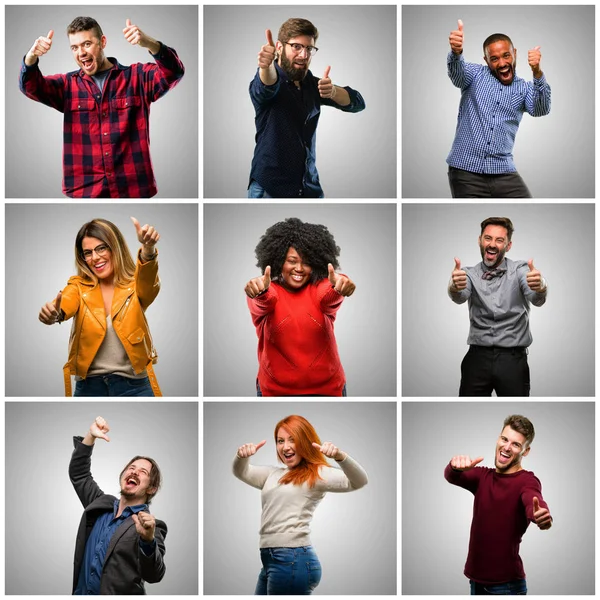 Skupina Smíšené Lidí Žen Mužů Stojí Šťastný Pozitivní Palec Nahoru — Stock fotografie