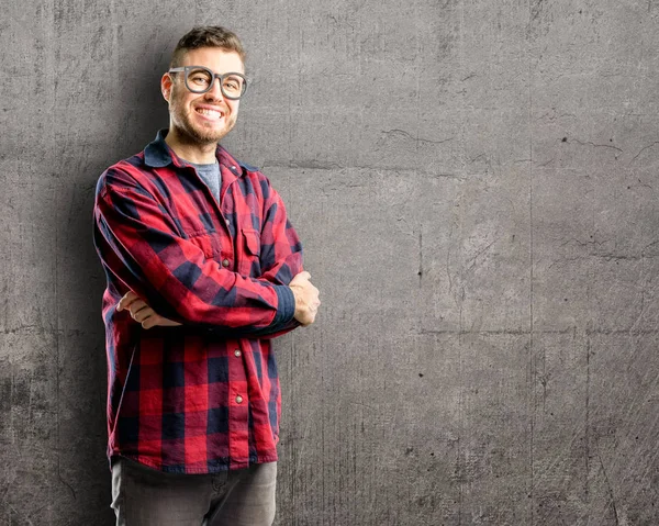 Young Handsome Man Confident Happy Big Natural Smile Laughing Natural — Stock Photo, Image