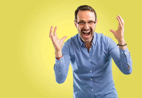 Handsome Middle Age Man Terrified Nervous Expressing Anxiety Panic Gesture — Stock Photo, Image