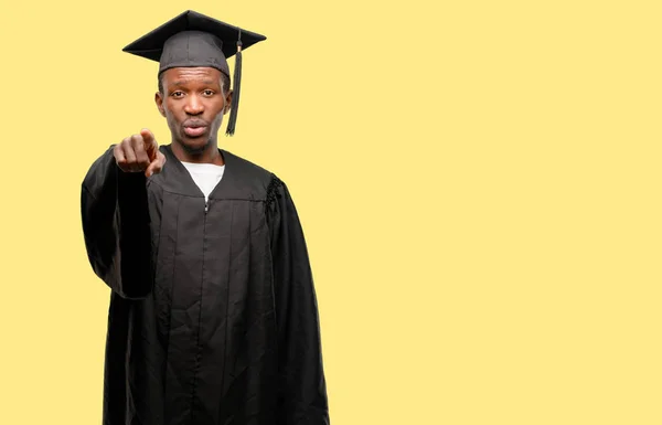 Young African Graduate Student Black Man Pointing Front Finger — Stock Photo, Image