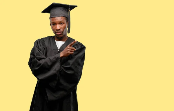 Young African Graduate Student Black Man Pointing Away Side Finger — Stock Photo, Image