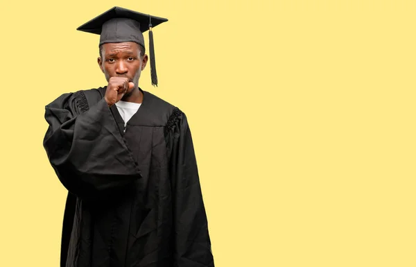 Mladí Africké Postgraduální Student Černoch Zvracení Kašel Trpí Astmatem Nebo — Stock fotografie