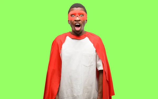 African Black Super Hero Man Stressful Terrified Panic Shouting Exasperated — Stock Photo, Image