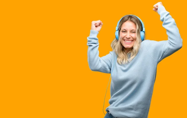 Büyük Başarı Güç Enerji Olumlu Duygular Ifade Müzik Mutlu Heyecanlı — Stok fotoğraf