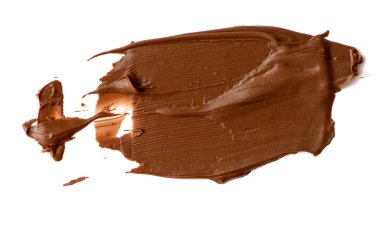 Çikolata beyaz arka planda izole bir şekilde yayılmış. Lezzetli yemek tasarımı