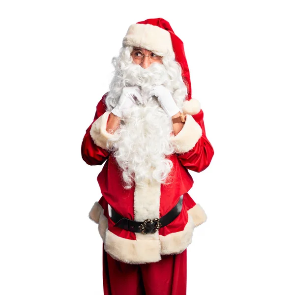 Gutaussehender Mann Mittleren Alters Weihnachtsmann Kostüm Und Bart Der Nervös — Stockfoto