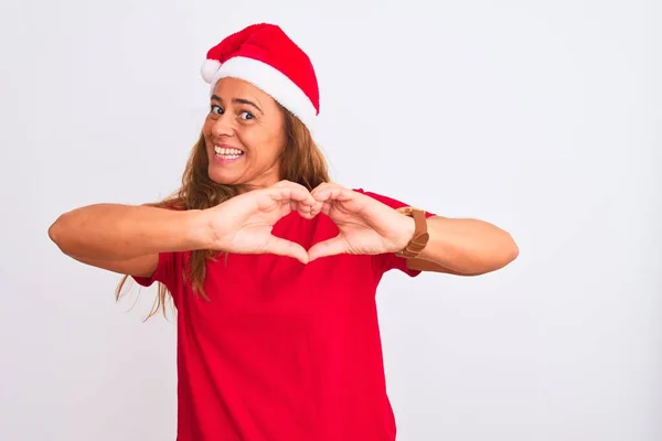 Mulher Madura Meia Idade Usando Chapéu Natal Sobre Fundo Isolado — Fotografia de Stock