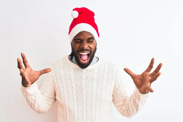 Młody Afrykański Amerykanin Noszący Świąteczny Kapelusz Mikołaja Białym Tle Świętujący — Zdjęcie stockowe