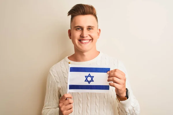 Ung Stilig Man Som Håller Israel Flagga Över Isolerad Vit — Stockfoto