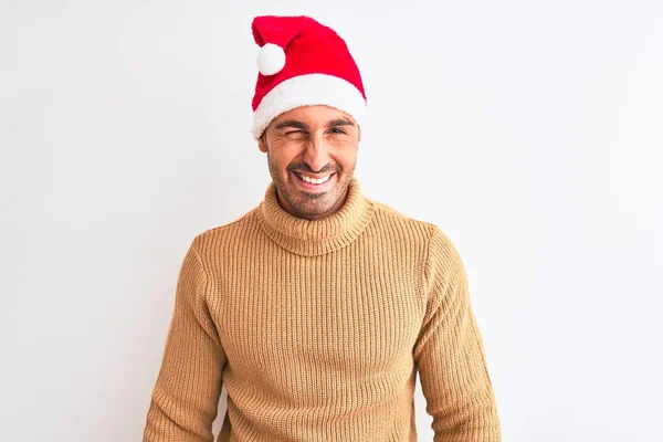 Junger Gutaussehender Mann Weihnachts Und Rollkragenpullover Vor Isoliertem Hintergrund Der — Stockfoto