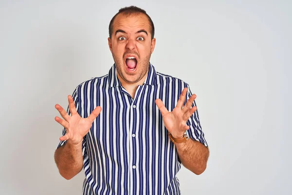 Young Man Wearing Blue Striped Shirt Standing Isolated White Background — Stock Photo, Image