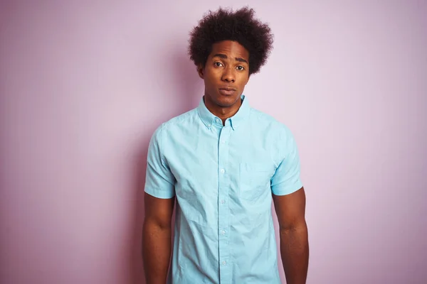 Young American Man Afro Hair Wearing Blue Shirt Standing Isolated — Stock Photo, Image