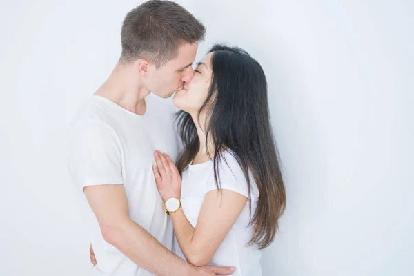 Jovem Belo Casal Feliz Nova Casa Durante Realocação — Fotografia de Stock