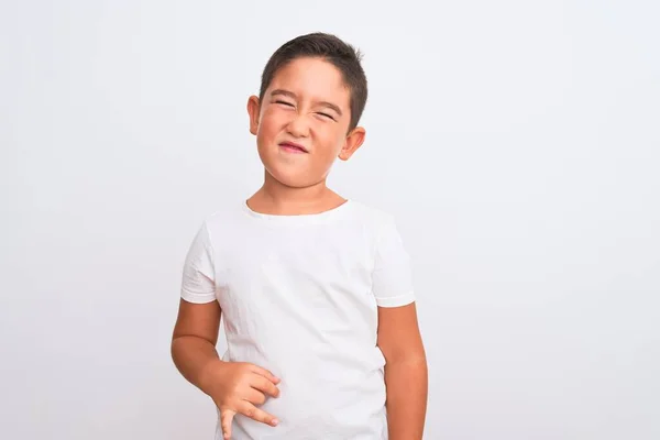 Beau Garçon Enfant Portant Shirt Décontracté Debout Sur Fond Blanc — Photo