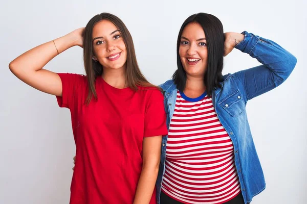 Giovani Belle Donne Che Indossano Abiti Casual Piedi Sopra Isolato — Foto Stock