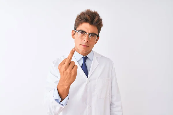 Young Handsome Sciencist Man Wearing Glasses Coat Isolated White Background — Φωτογραφία Αρχείου