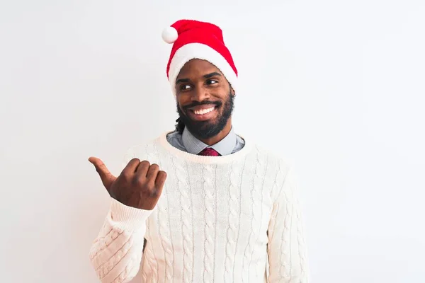 Jovem Afro Americano Vestindo Chapéu Natal Santa Sobre Fundo Branco — Fotografia de Stock