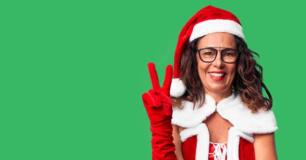 Femme Âge Moyen Portant Costume Père Noël Souriant Avec Sourire — Photo