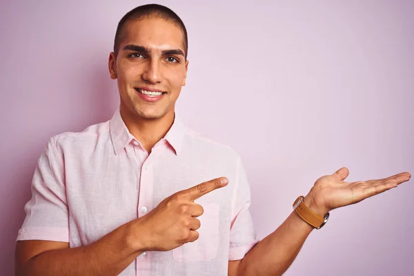 Young Handsome Man Wearing Elegant Shirt Pink Isolated Background Very — Stock Photo, Image