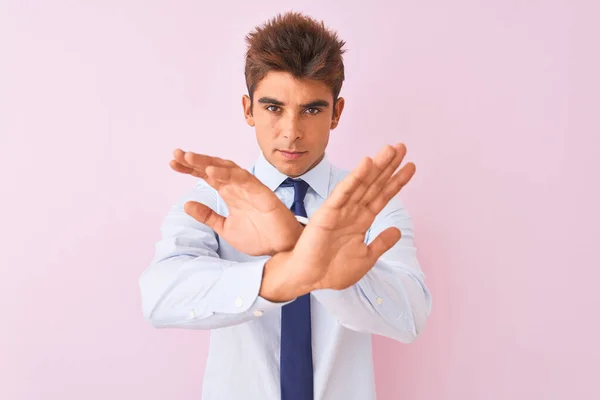 Young Handsome Businessman Wearing Shirt Tie Standing Isolated Pink Background — Stock Photo, Image