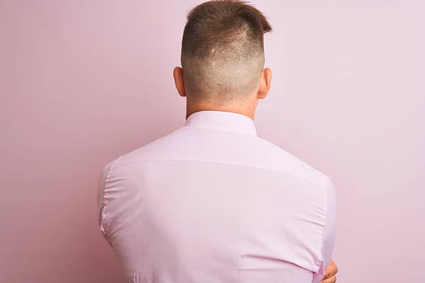 Young Handsome Businessman Wearing Shirt Tie Standing Isolated Pink Background — Stock Photo, Image