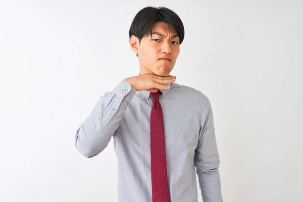 Empresario Chino Con Elegante Corbata Pie Sobre Fondo Blanco Aislado — Foto de Stock