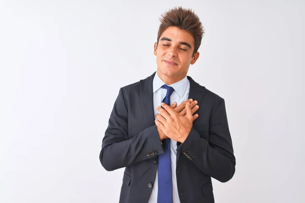 Young Handsome Businessman Wearing Suit Standing Isolated White Background Smiling — Stock Photo, Image