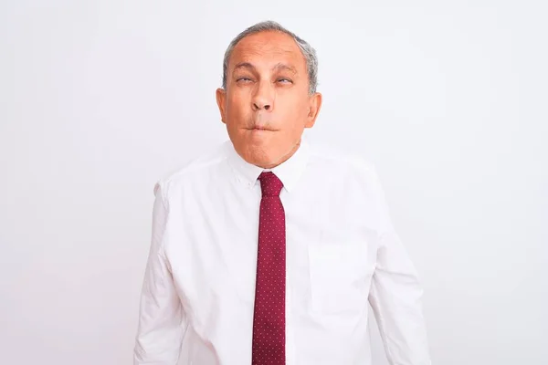 Hombre Negocios Pelo Gris Senior Con Corbata Elegante Sobre Fondo — Foto de Stock