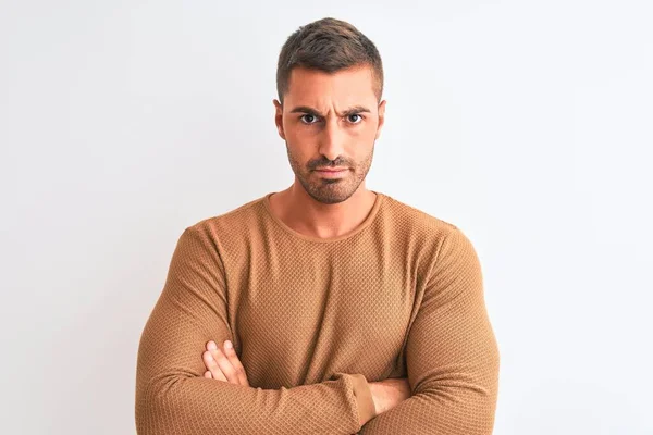 Homem Elegante Bonito Jovem Vestindo Camisola Inverno Sobre Fundo Isolado — Fotografia de Stock