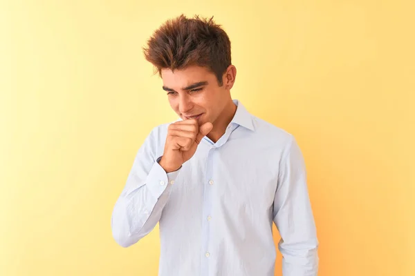 Young Handsome Businessman Wearing Elegant Shirt Isolated Yellow Background Feeling — Stock Photo, Image