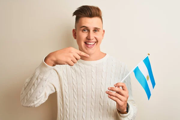 Young Handsome Man Holding Argentinian Argentina Flag Isolated White Background — Stock Photo, Image