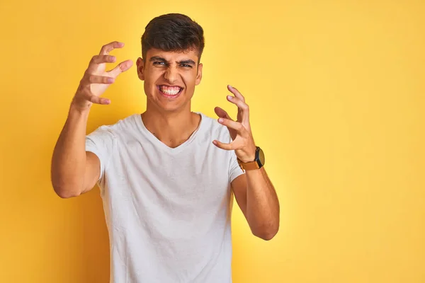 Young Indian Man Wearing White Shirt Standing Isolated Yellow Background — Stock Photo, Image