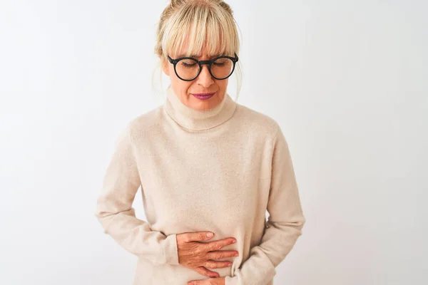 Middle Age Woman Wearing Turtleneck Sweater Glasses Isolated White Background — Stock Photo, Image