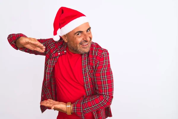 Hombre Mediana Edad Con Sombrero Santa Navidad Pie Sobre Fondo — Foto de Stock