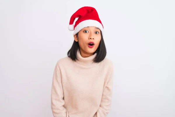 Jeune Belle Femme Chinoise Portant Chapeau Noël Père Noël Sur — Photo