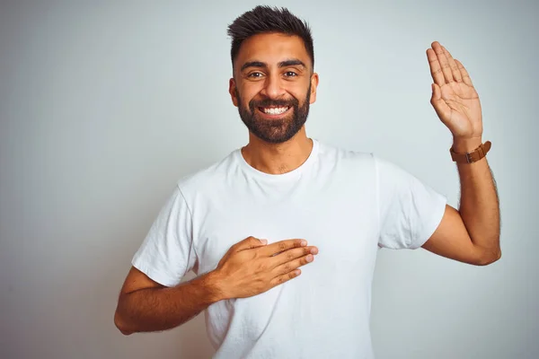 Young Indian Man Wearing Shirt Standing Isolated White Background Smiling — Stock Photo, Image