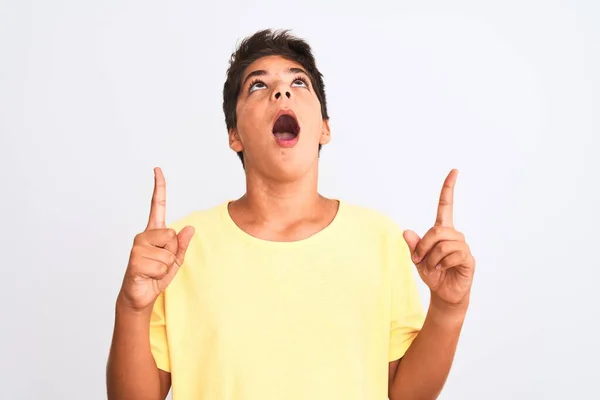 Handsome Teenager Boy Standing White Isolated Background Amazed Surprised Looking — ストック写真