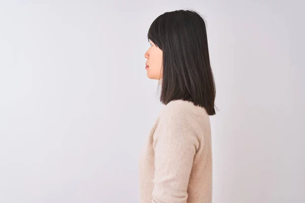 Young Beautiful Chinese Woman Wearing Turtleneck Sweater Isolated White Background — Stock Photo, Image