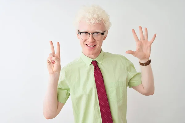 Young Albino Businessman Wearing Shirt Tie Standing Isolated White Background — Stock Photo, Image