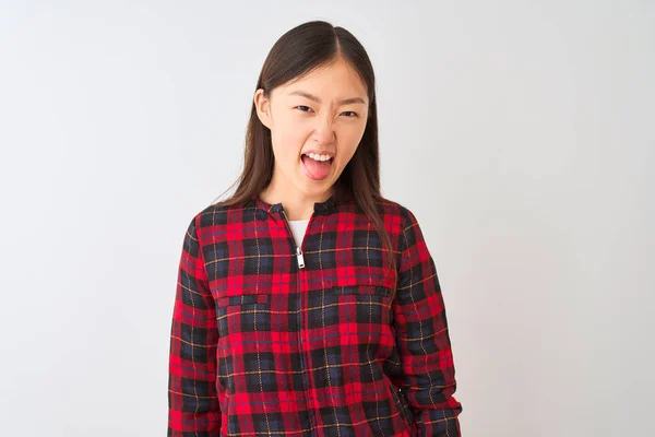 Joven Mujer China Con Chaqueta Casual Pie Sobre Fondo Blanco —  Fotos de Stock