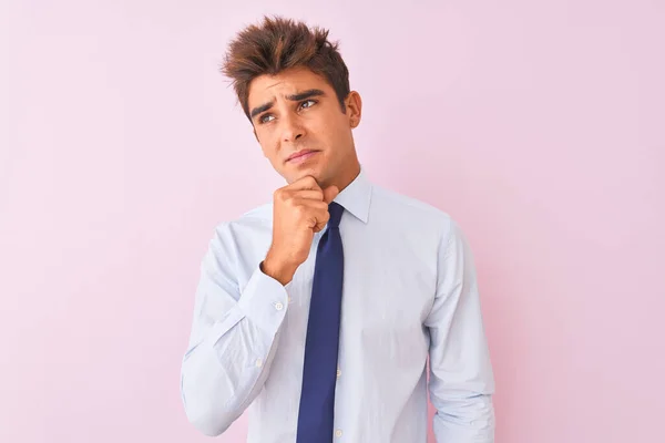 Young Handsome Businessman Wearing Shirt Tie Standing Isolated Pink Background — Stock Photo, Image