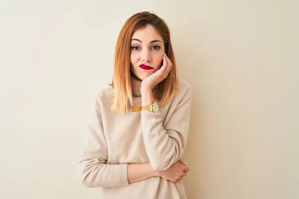 Redhead Woman Wearing Elegant Turtleneck Sweater Standing Isolated White Background — Stock Photo, Image