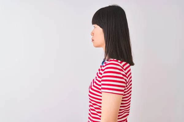 Young Beautiful Chinese Woman Wearing Red Striped Shirt Isolated White — Stock Photo, Image