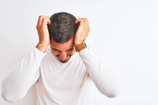 Giovane Bell Uomo Che Indossa Camicia Bianca Sfondo Isolato Che — Foto Stock