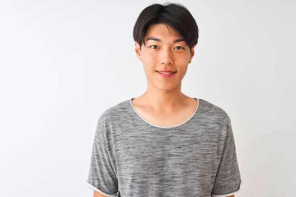 Young Chinese Man Wearing Casual Shirt Standing Isolated White Background — Stock Photo, Image