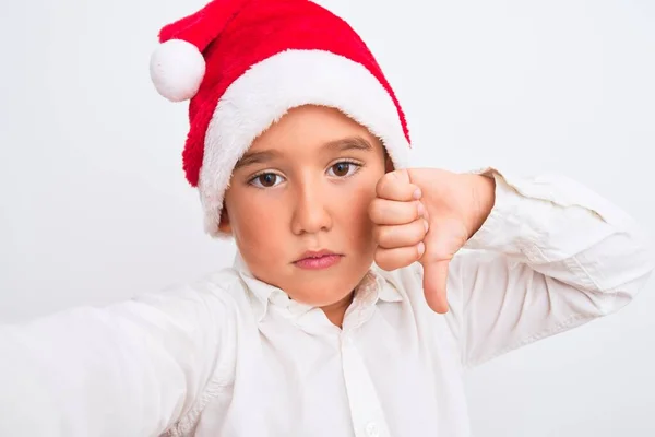 Krásný Chlapec Chlapec Sobě Vánoční Santa Klobouk Aby Selfie Přes — Stock fotografie