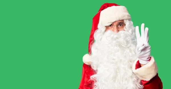 Pohledný Muž Středního Věku Kostýmu Santa Clause Vousy Stojící Ukazující — Stock fotografie