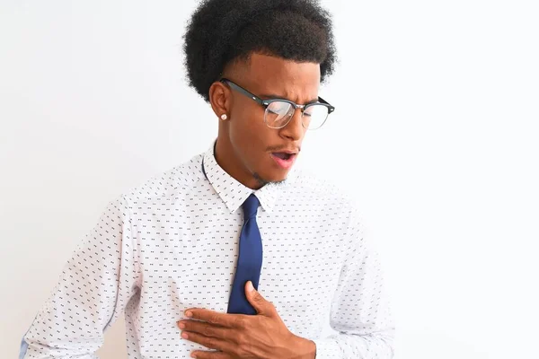 Young African American Businessman Wearing Tie Glasses Isolated White Background — Stock Photo, Image